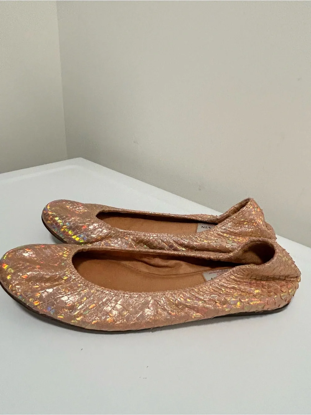 Lanvin Iridescent Snake Embossed Ballet Flats Pink Size 9 US 39.5 EU